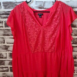 Torrid Size 4 Tunic Top Short Sleeves Pink V-Neck Lace Boho